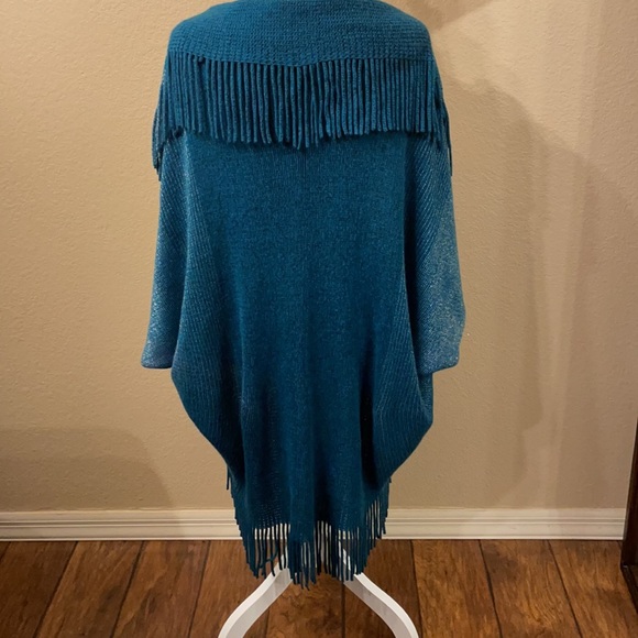 New Creations Boutique Angie Turquoise Metallic Fringe Sweater Wrap - Picture 5 of 5